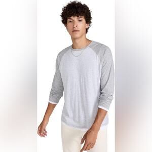 Vince Men's Double Layer Stripe Baseball Crew Shirt tee long sleeve new with tag